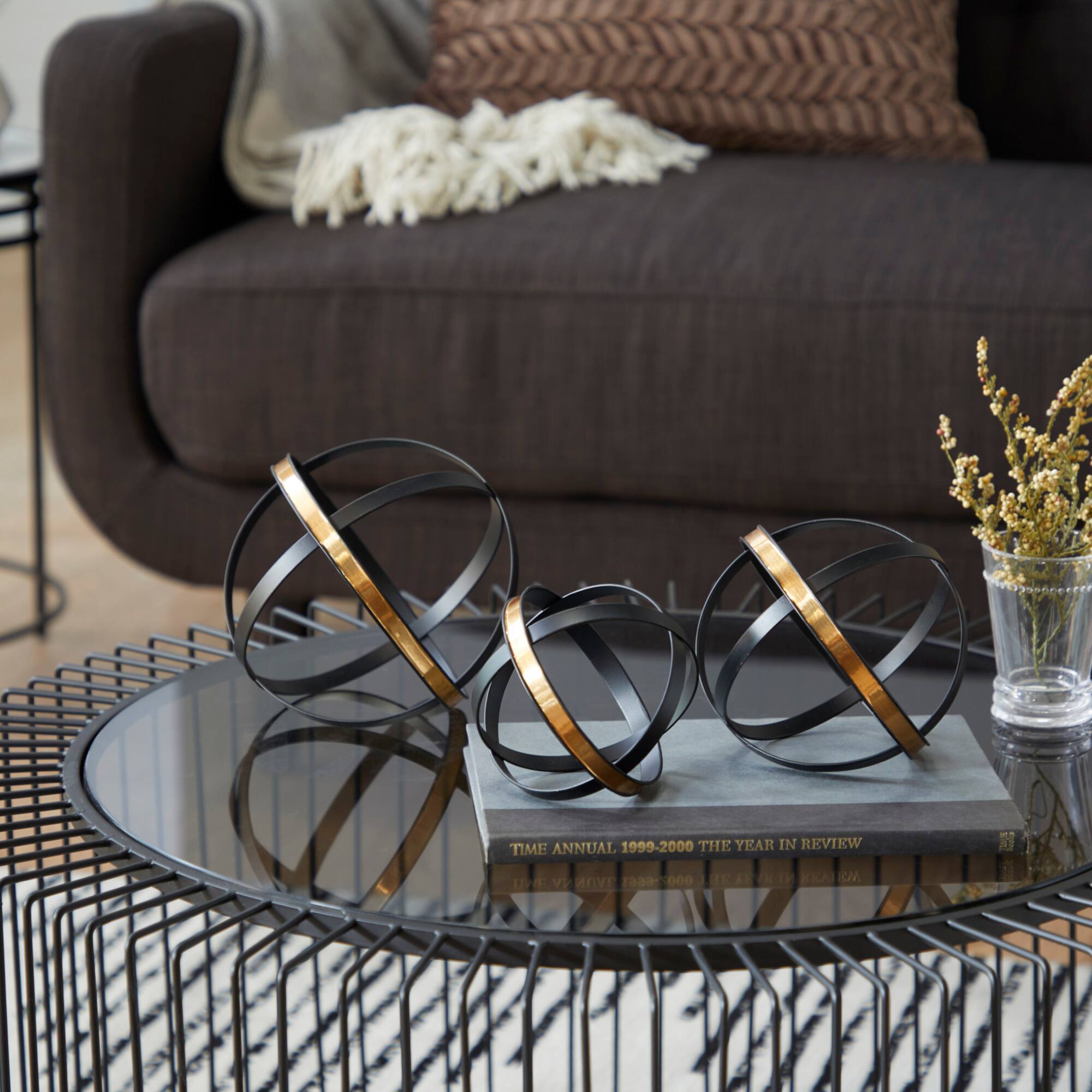 Black & Gold Metal Contemporary Orb Sculpture Set
